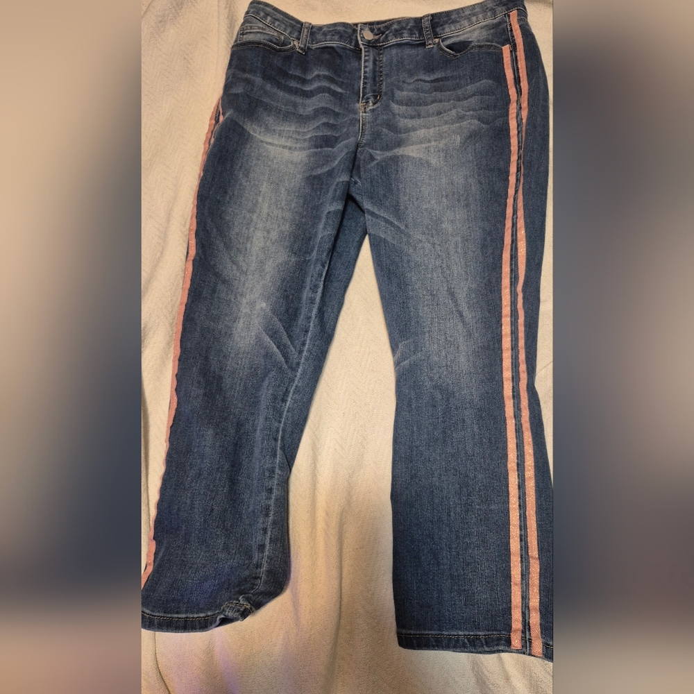 Versona Cropped Blue Jeans with Pink Stripe